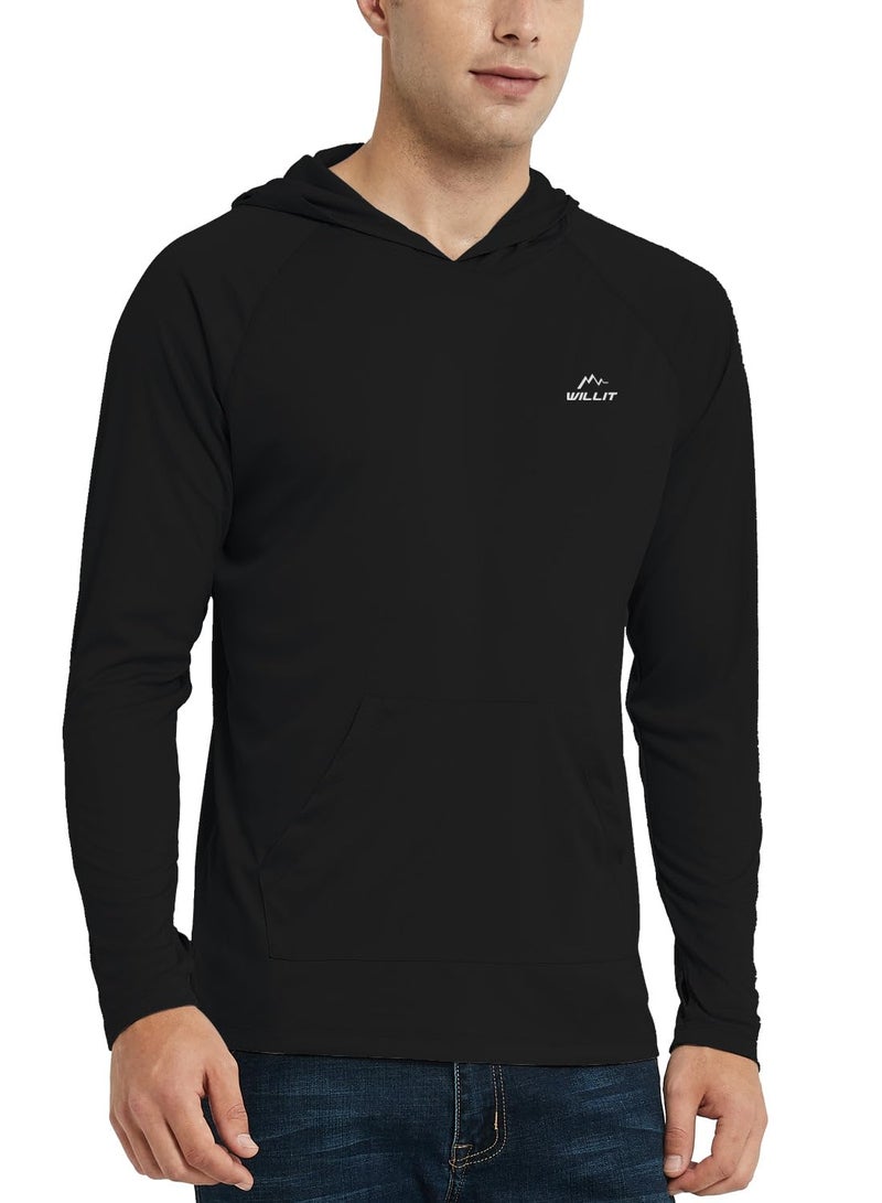 Willit Men's UPF 50+ Sun Protection Hoodie Shirt Long Sleeve Rash Guard Fishing SPF Outdoor UV Shirt Lightweight Pocket Black XL - Image 1